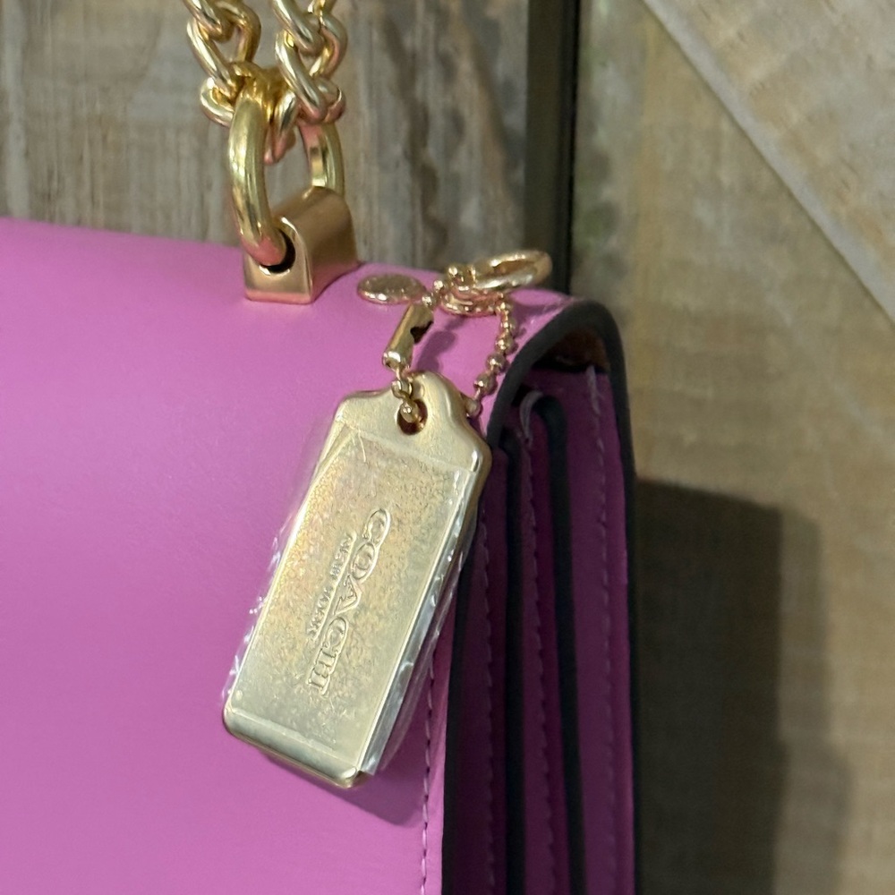 Coach Pink and Brown Leather Chain Crossbody Bag - Picture 4 of 10
